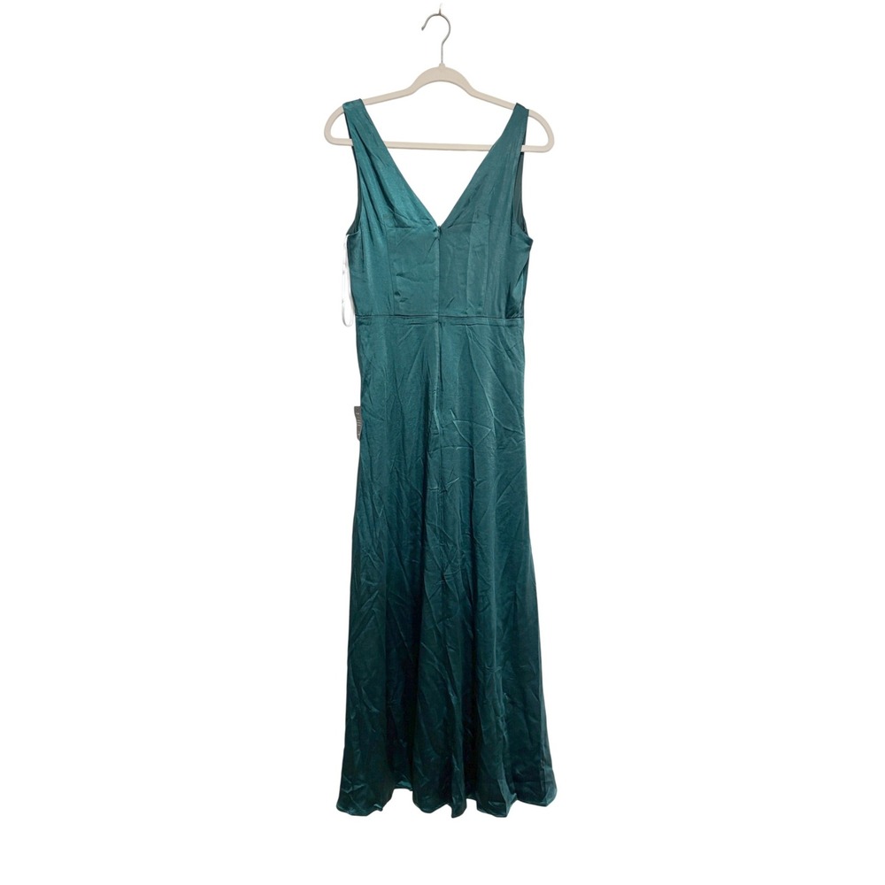NWT Lulus Perfect Refinement Emerald Satin Sleeveless Pleated Maxi Dress Size M - Picture 5 of 7